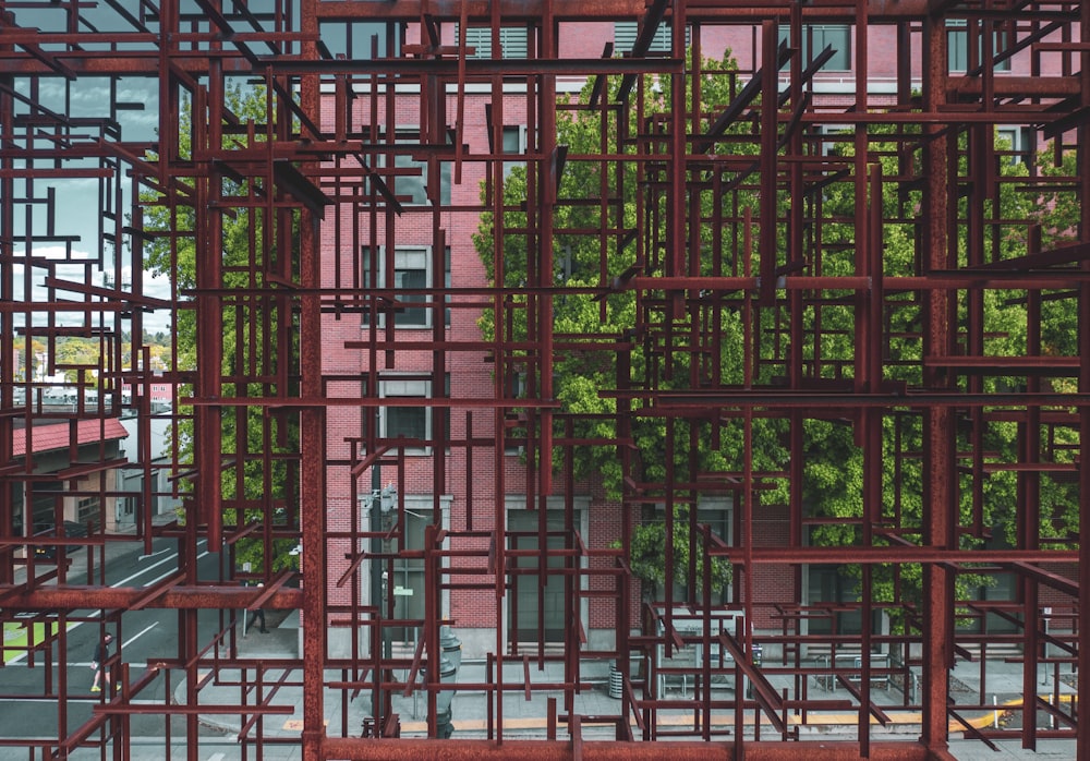 rectangular red metal building frame