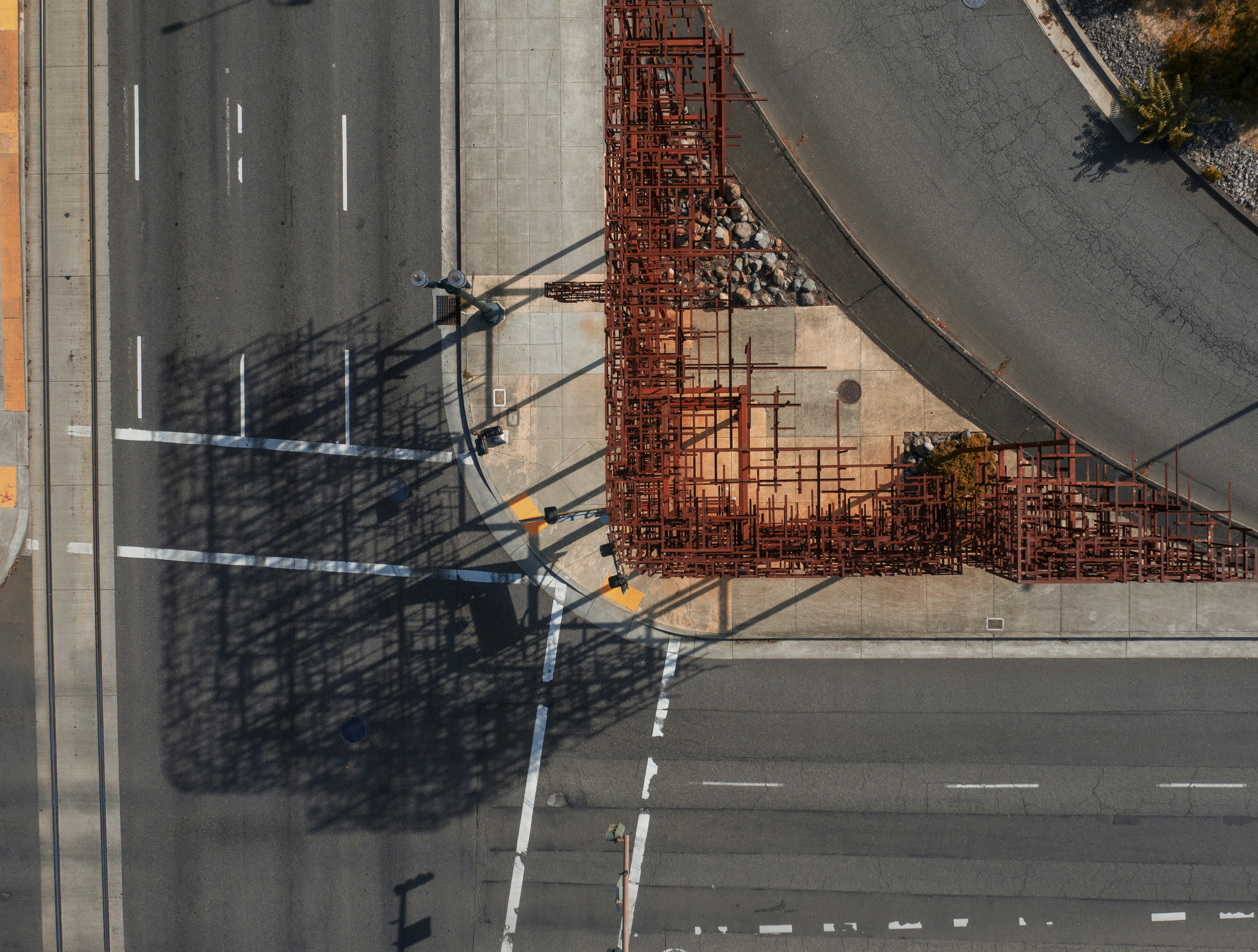 I had to take a photo of this from above when I saw the shadow on the road. I have no idea what I'm looking at from the ground and I'm not sure what I'm looking at from above...but the shadows look cool!