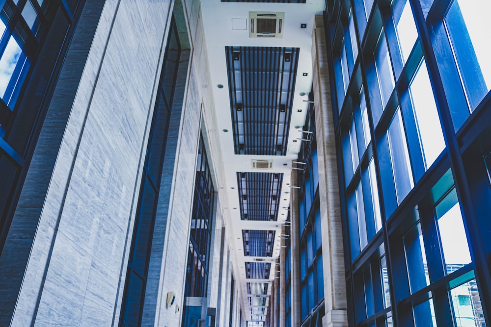 white and black building hallway