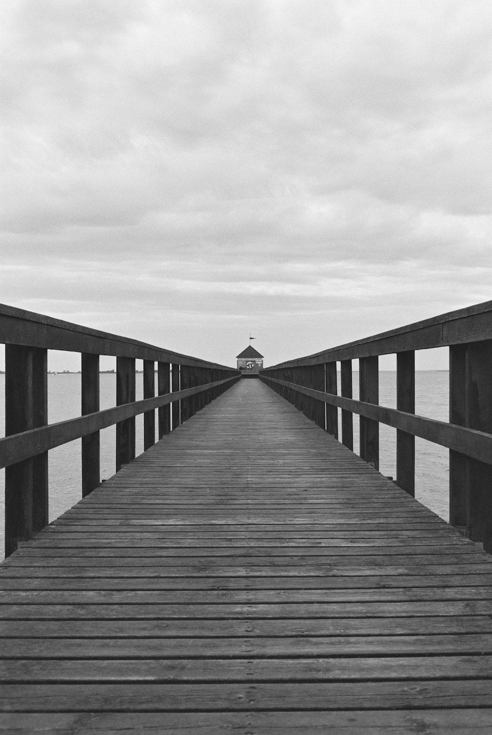 greyscale photo of dock