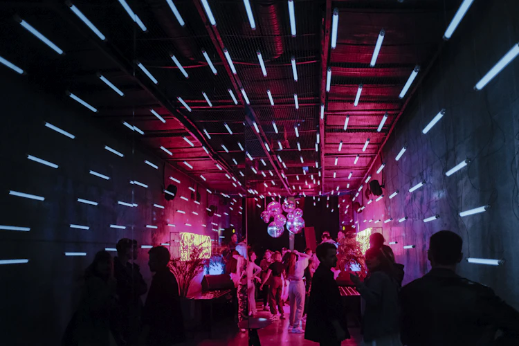 Nightclub dance floor with colourful lights in Phuket Thailand