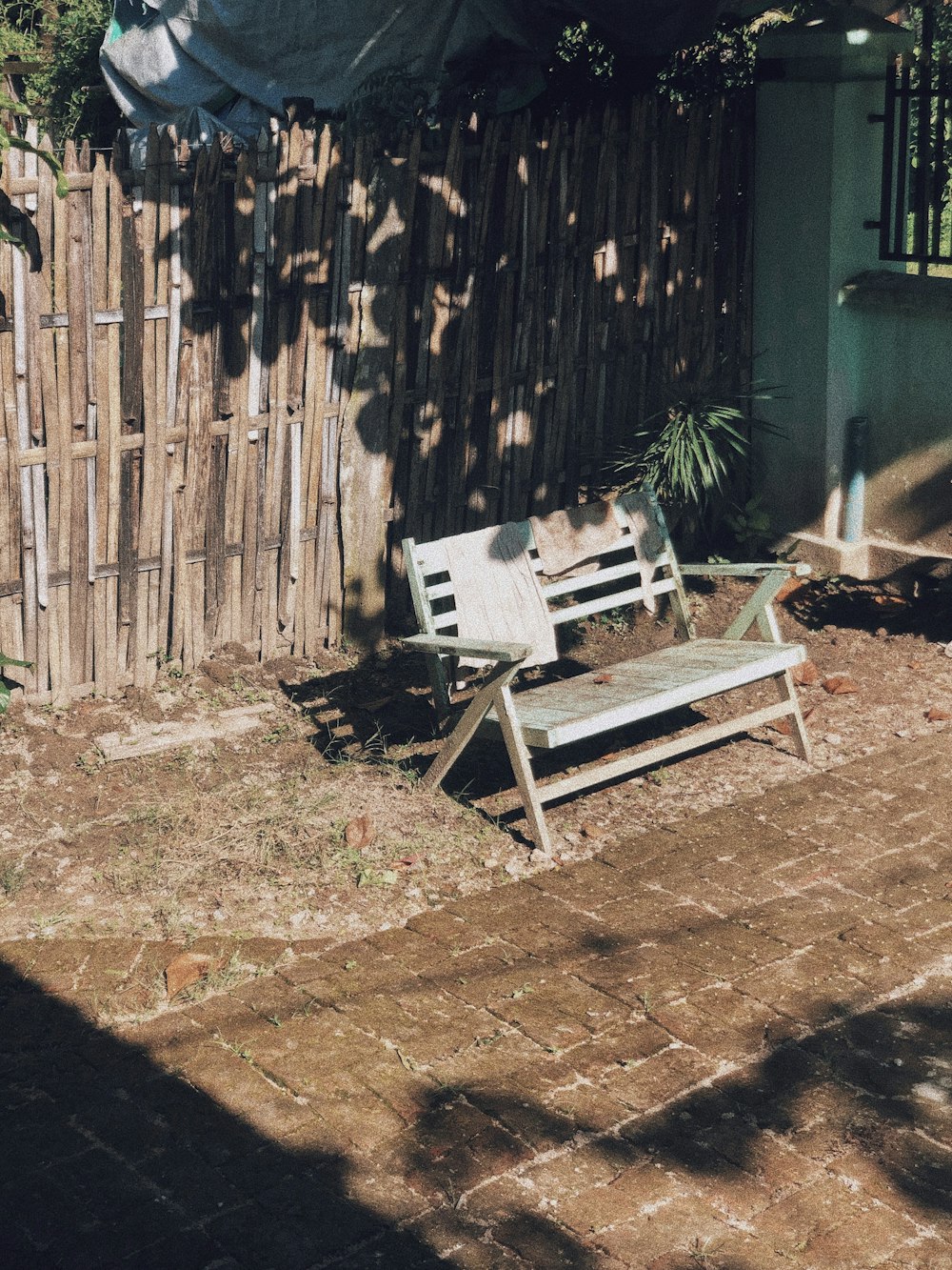 empty white wooden bench