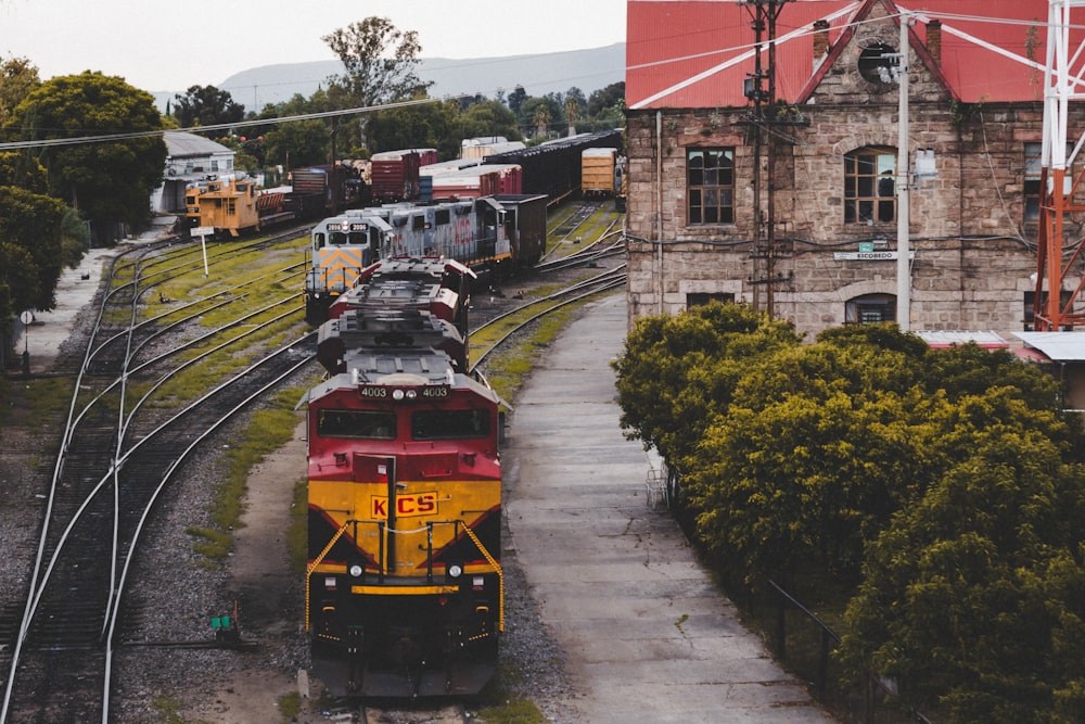 running train near buildings