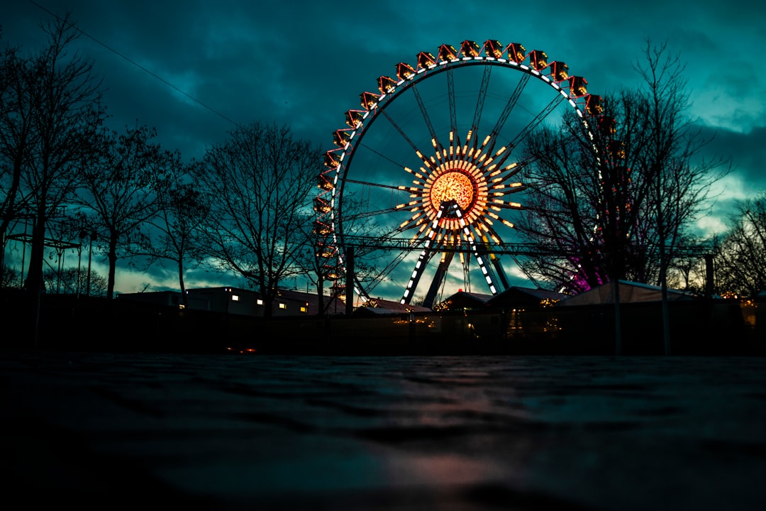 lighted Ferris wheel during golden hour