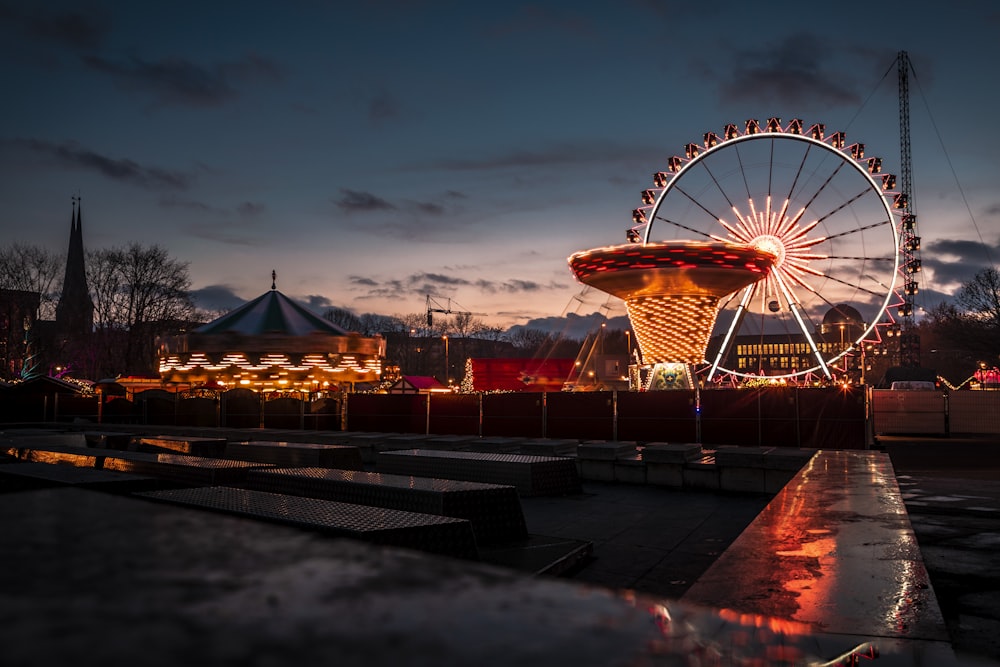 amusement park during golden hour