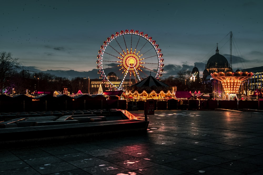 well-lit Ferriswheel during nigh ttime