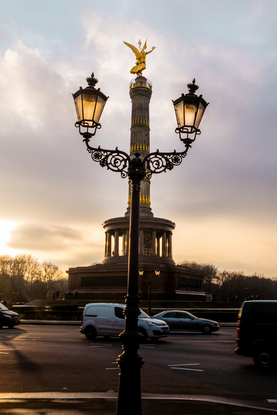 black and brown double-lamp post