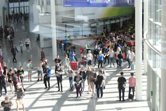 A lively multiplayer lobby filled with avatars chatting and preparing for matches.