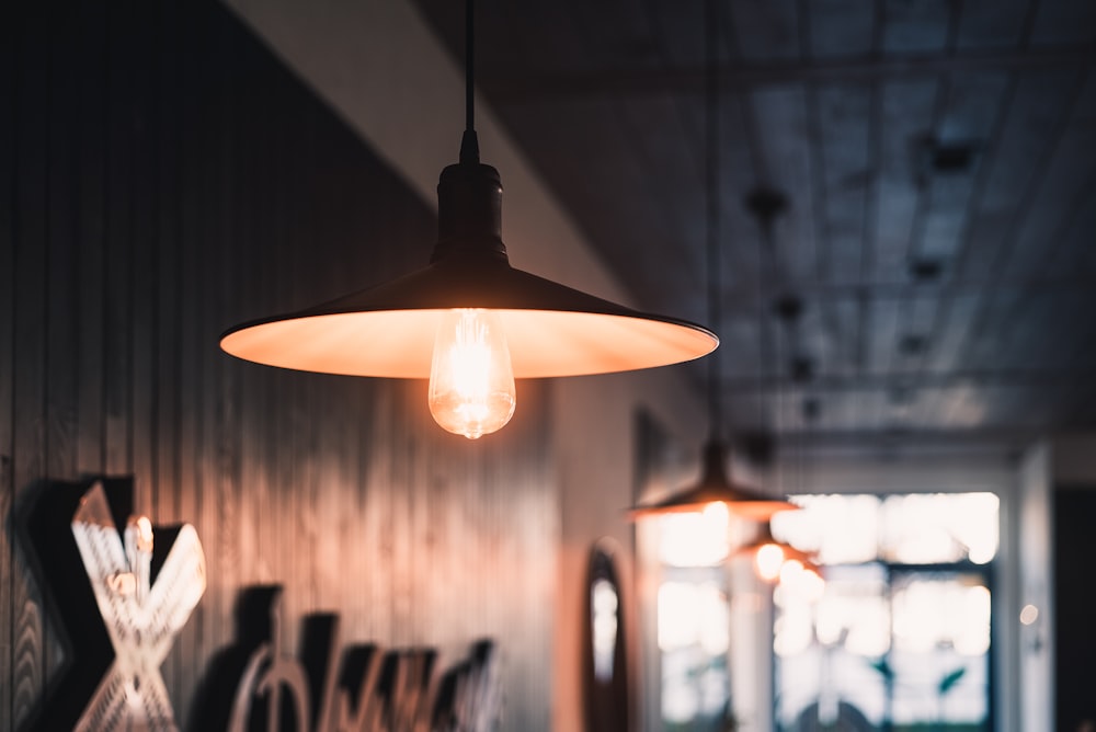 lighted orange pendant lamp