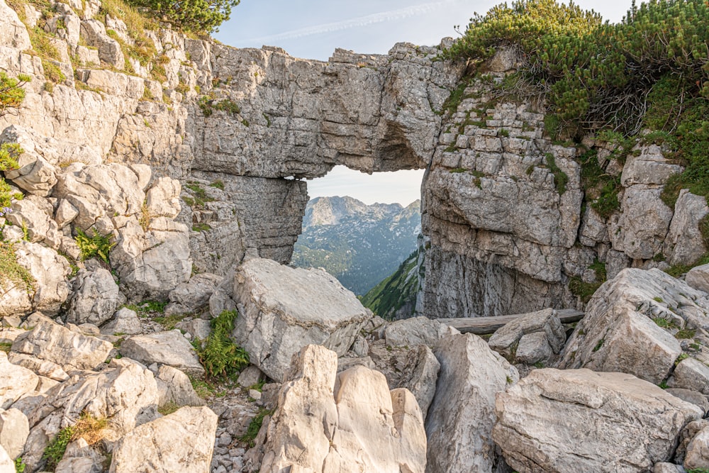 montagna rocciosa grigia e coperta d'erba