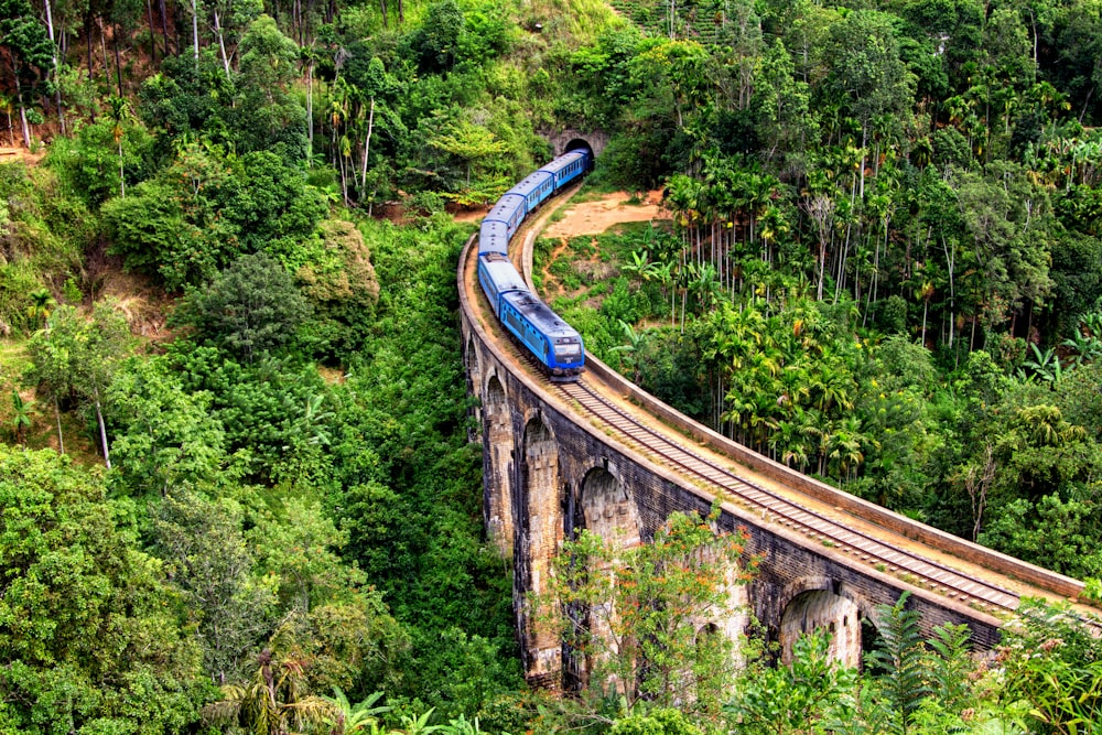 Trem azul na fotografia de foco