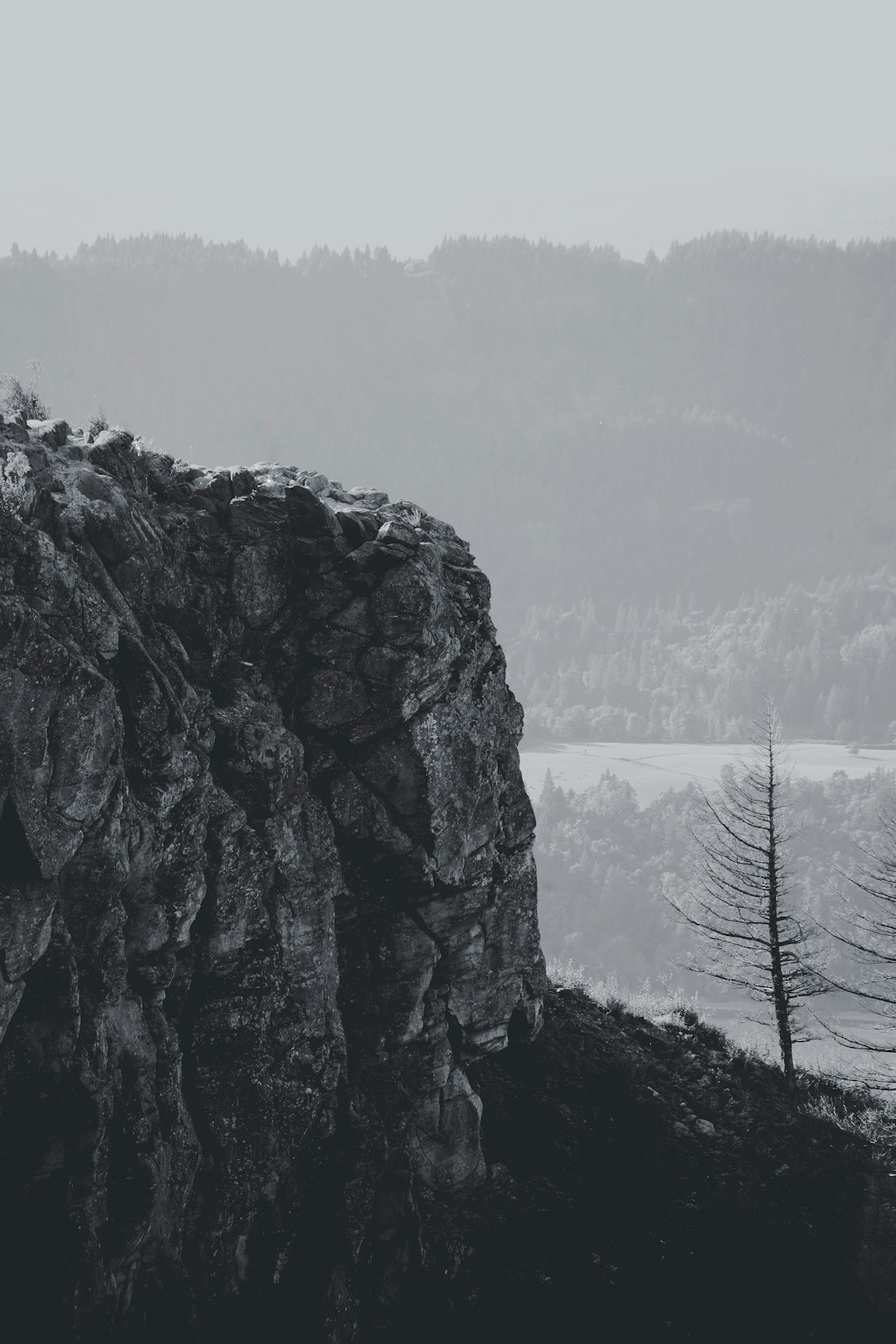 grayscale photography of mountain