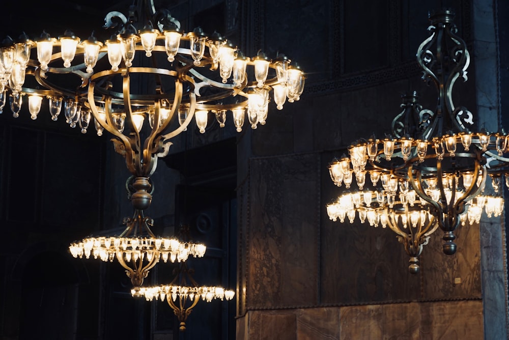 a chandelier hanging from a ceiling in a building