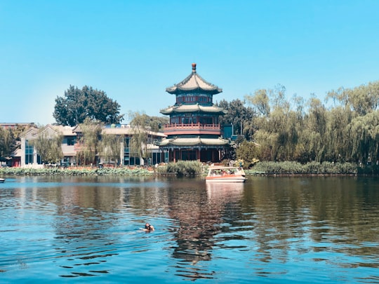 boat on body of water near temple during day in Summer Palace China