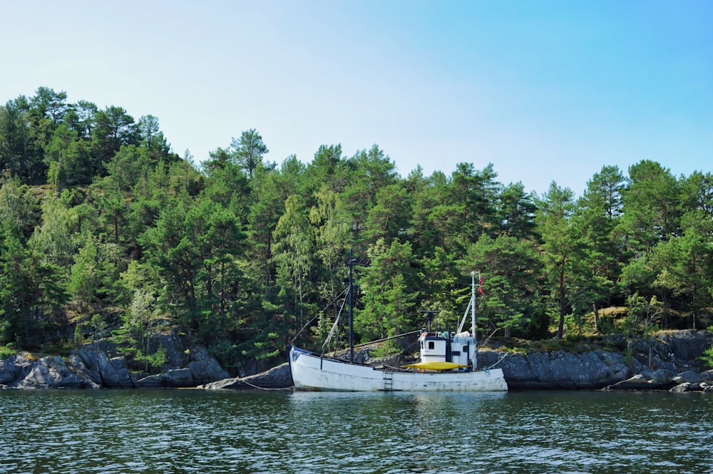 white boat near island