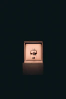 Close-up of a golden luxury ring sparkling under soft light.