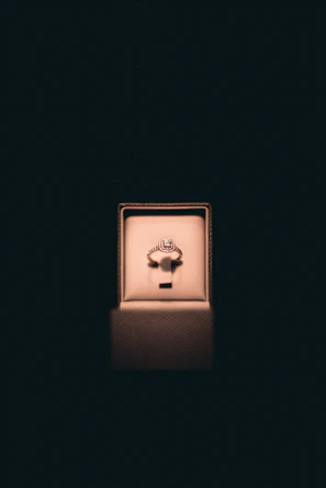 Close-up of a golden luxury ring sparkling under soft light.