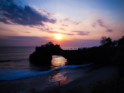 landscape photo of a beach at sunset