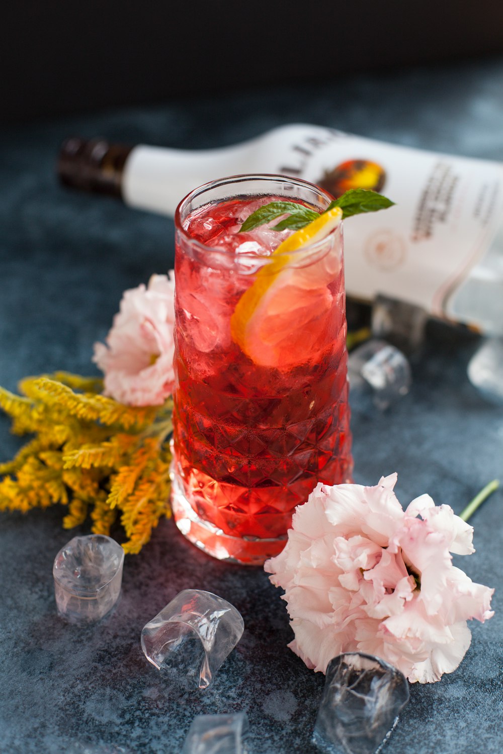 juice in drinking glass on table