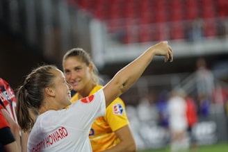 A captured moment of a joyful celebration at a sporting event.