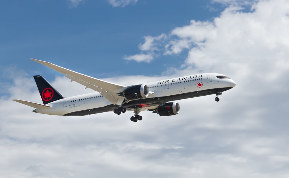 black and white Air Canada airplane