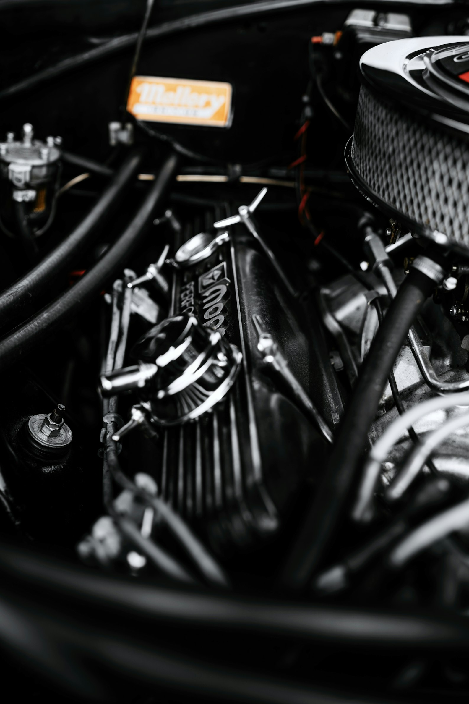 Close-up picture of a black engine.