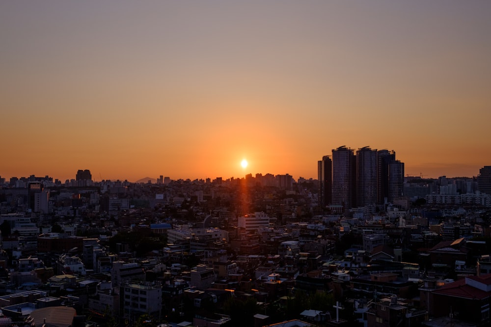 aerial view of city building during sunset