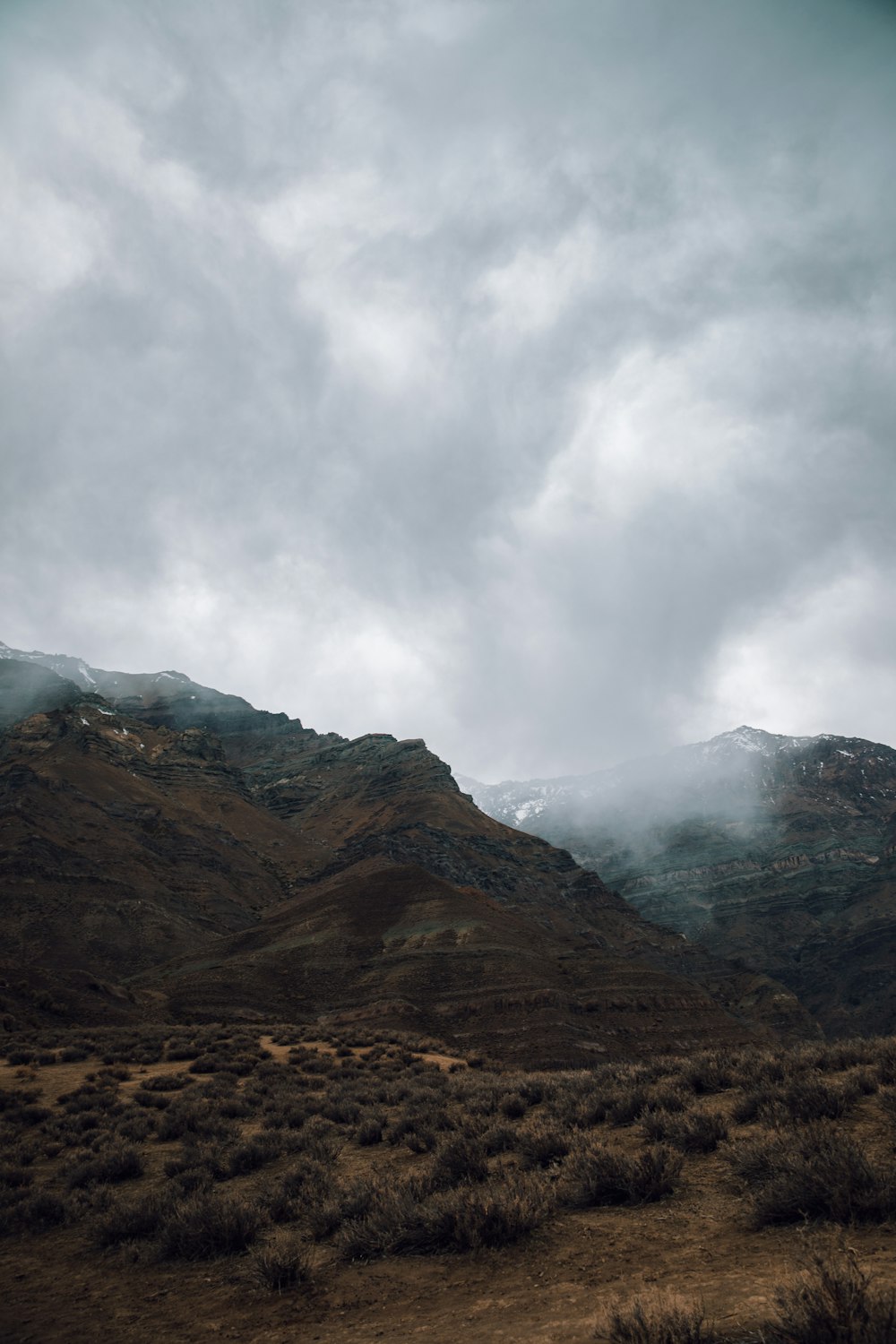 brown foggy mountain