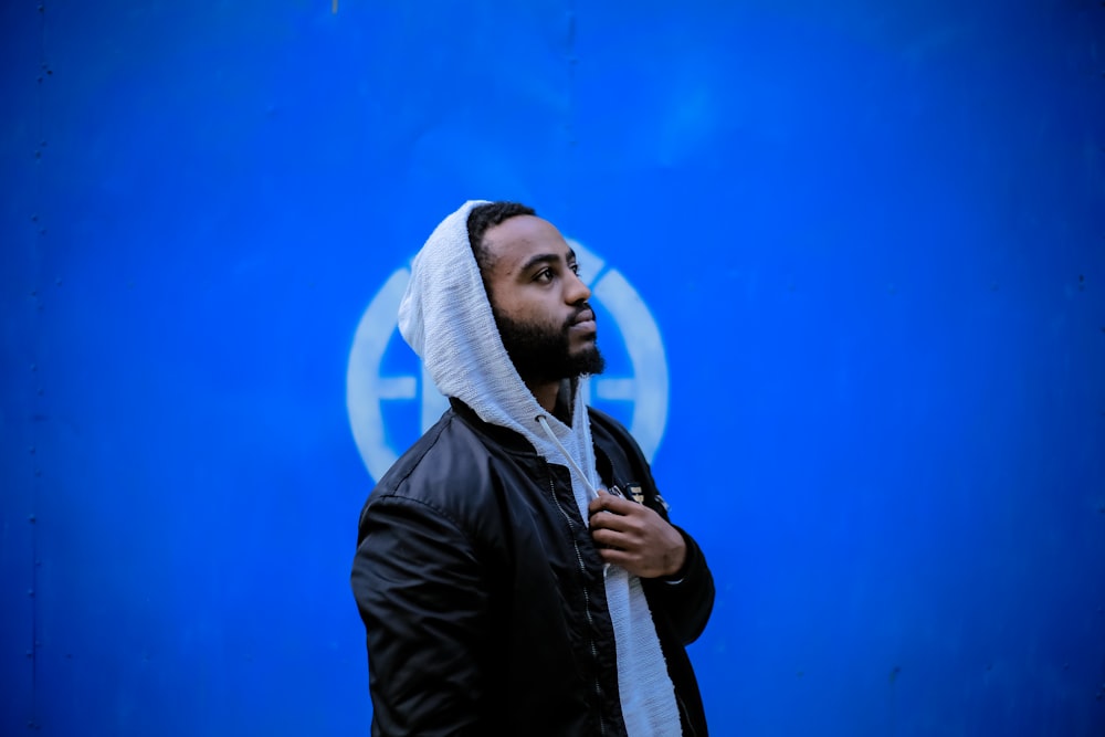 man in black and white hoodie