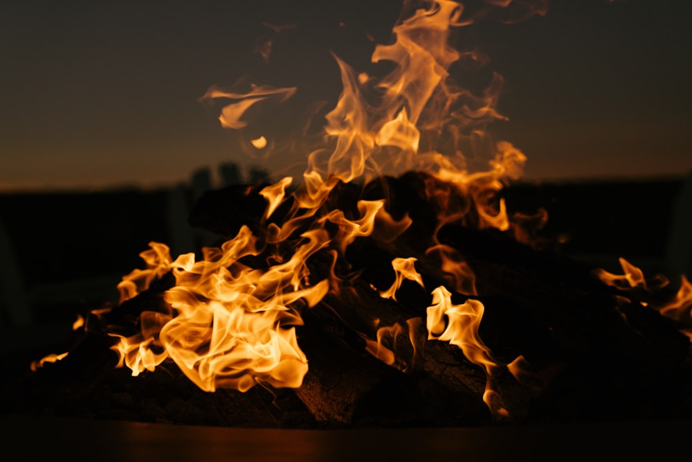 lit fire pit at night