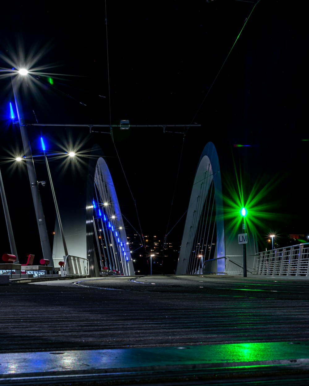 turned on lights on bridge at night