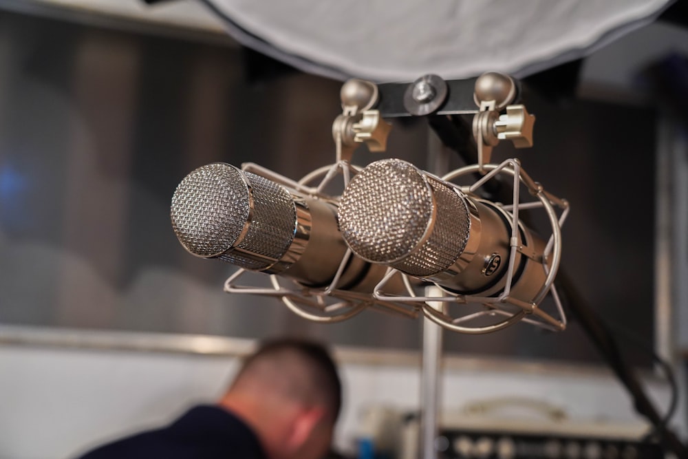 2 gray microphones macro photography