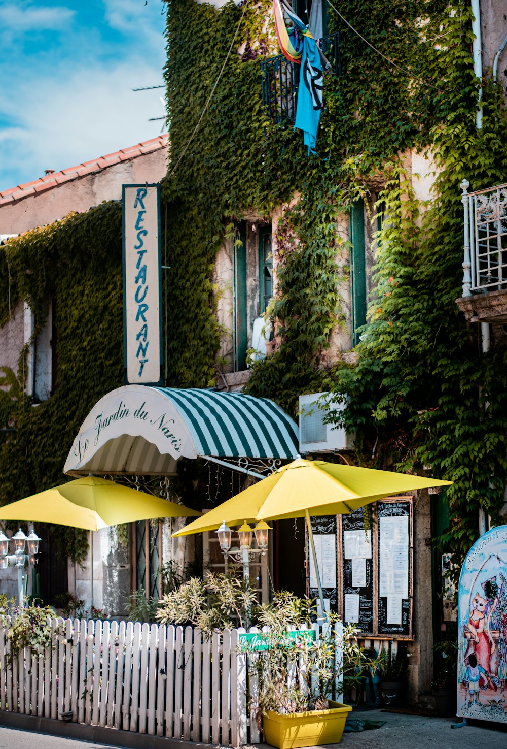 two yellow outdoor umbrellas