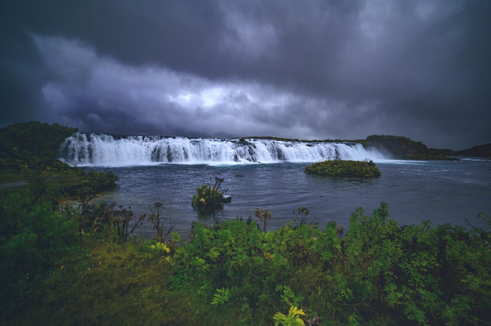 long-exposure photography of waterfalls