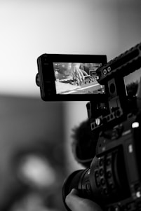 grayscale photo of camera