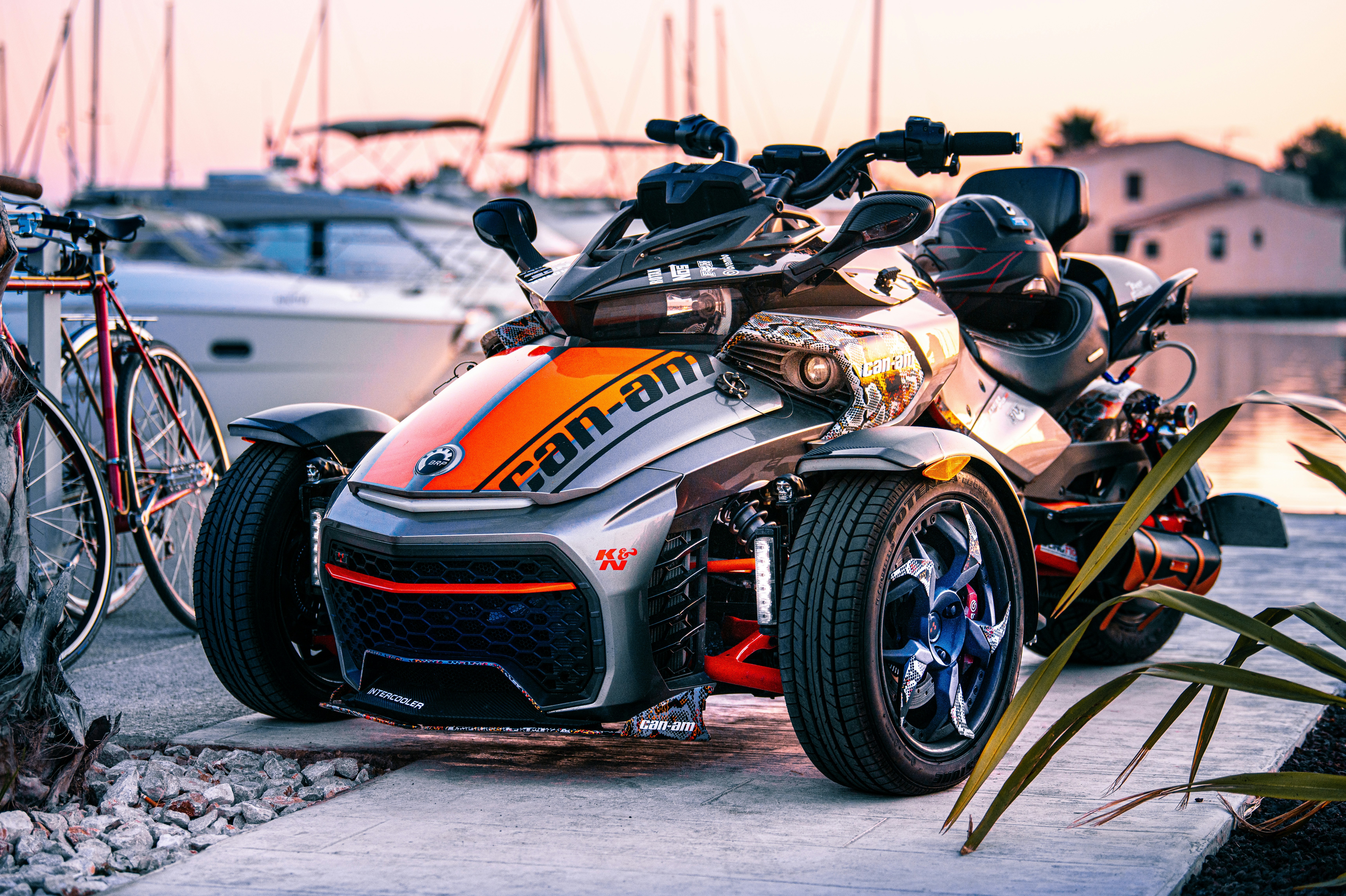 black and gray vehicle, A super customized Can-Am Spyder Daytona, with NOS injection and a custom painting