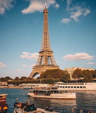 white boat across beige metal tower