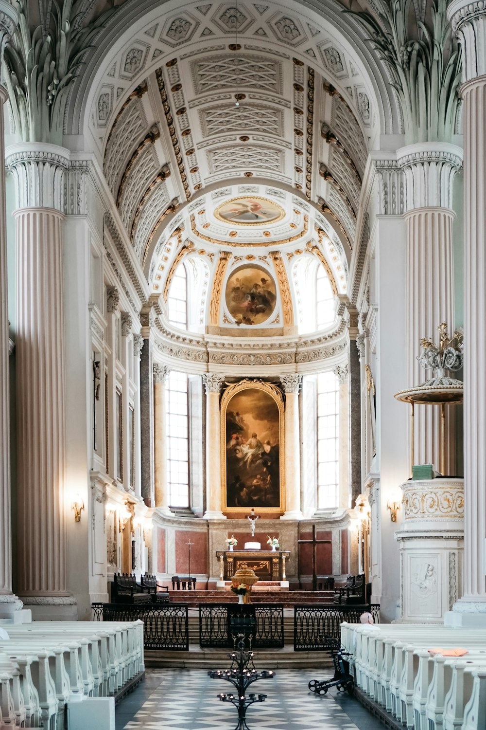 architectural photography of white cathedral interior view