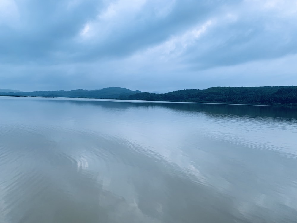 cloudy sky reflection on body of water