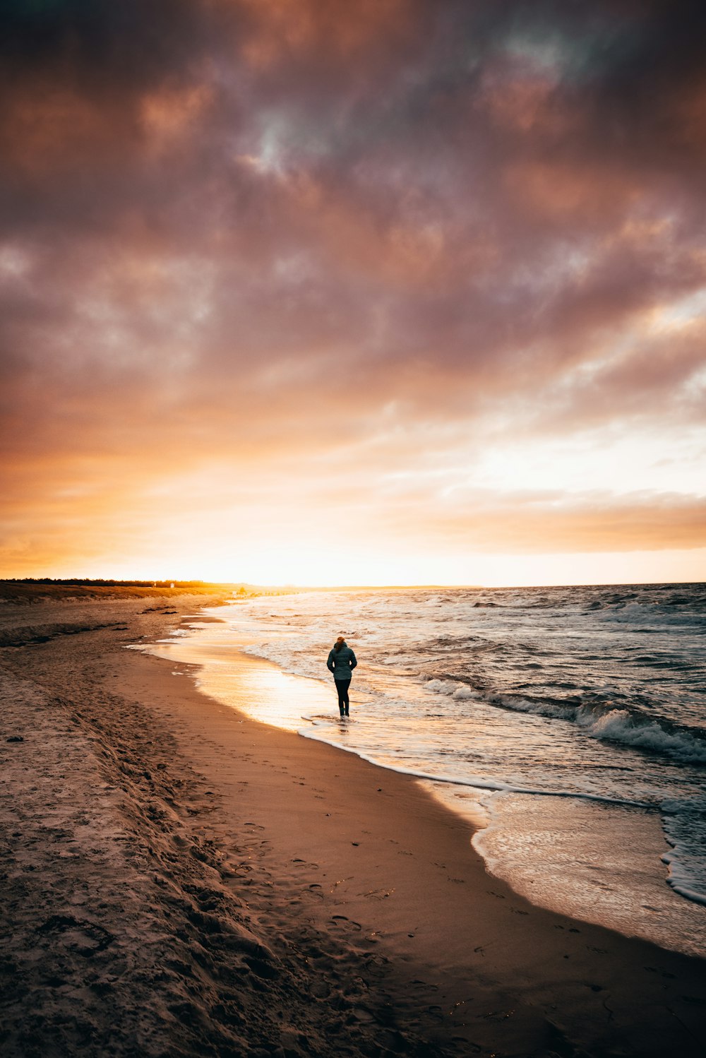 person walking on seashore