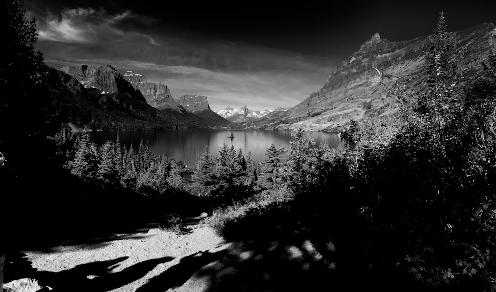 grayscale photography of body of water