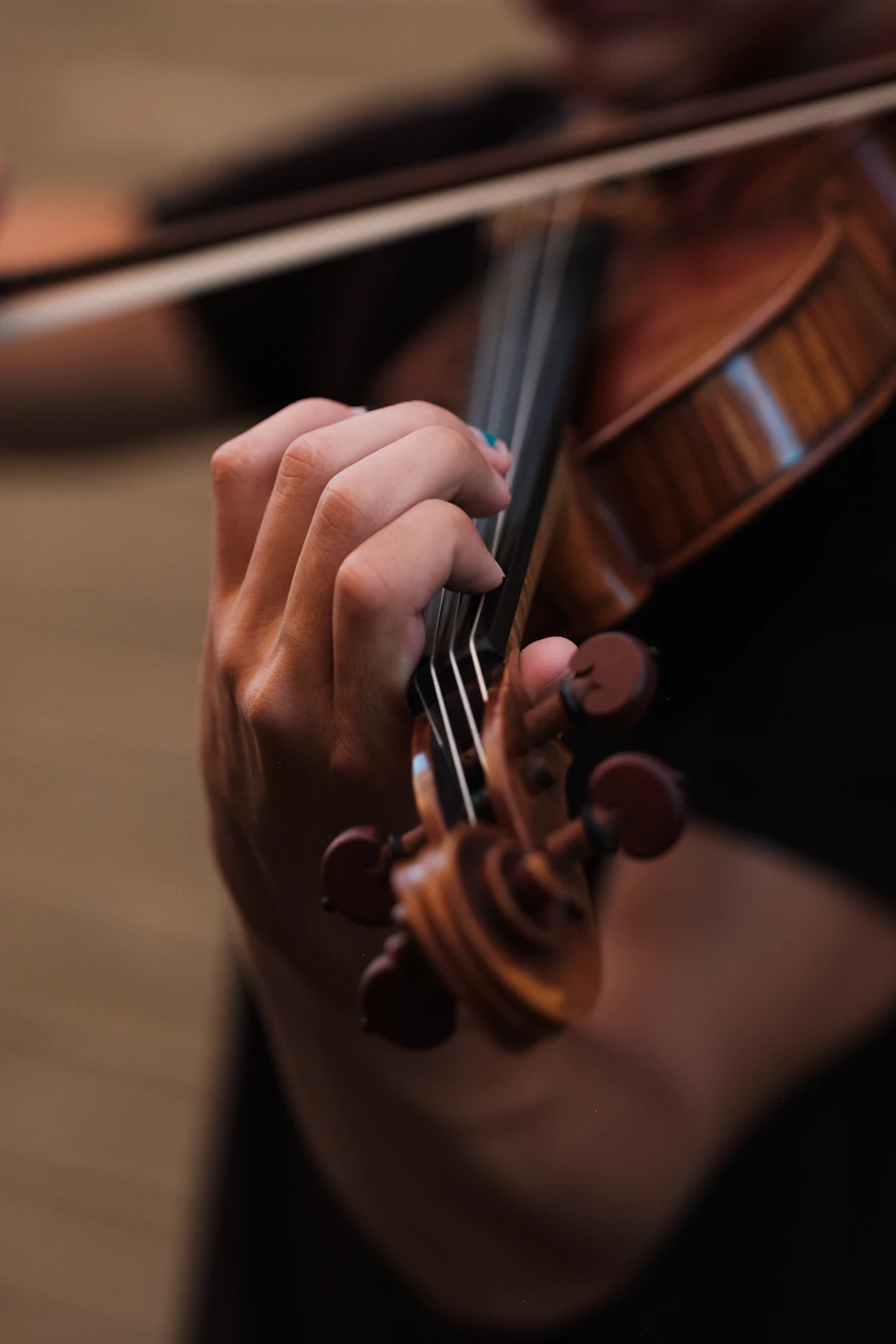 Student learning violin