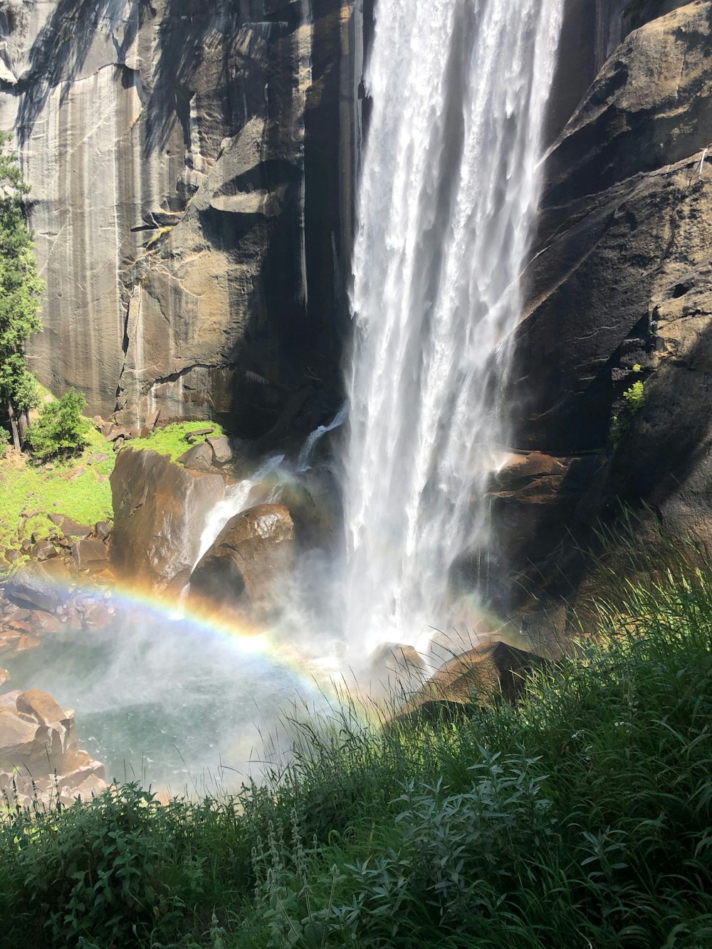 water falls and rainbow