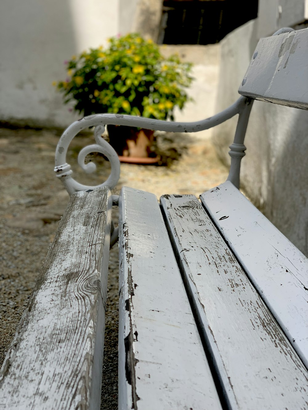 white painted bench