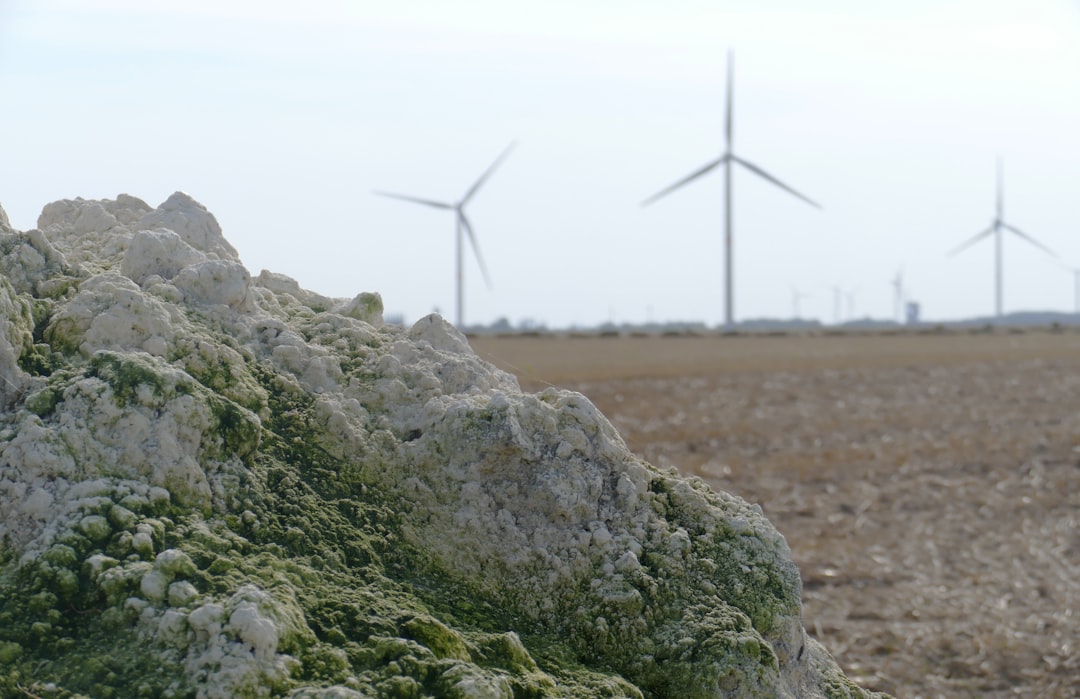 rock formation and wind turbines