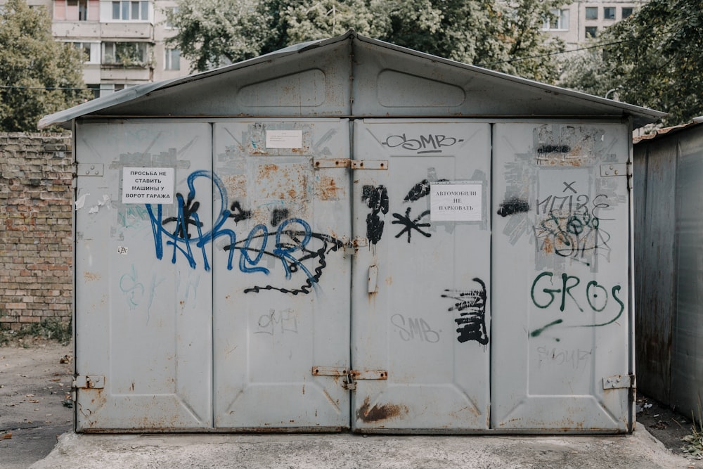 gray metal shed