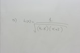A section of a whiteboard features a mathematical expression written in black marker. The expression depicted is h(x) = 1 / √((x-8)(x+2)), which suggests a function involving variables and parentheses. The board is otherwise clean, with no additional markings or annotations.