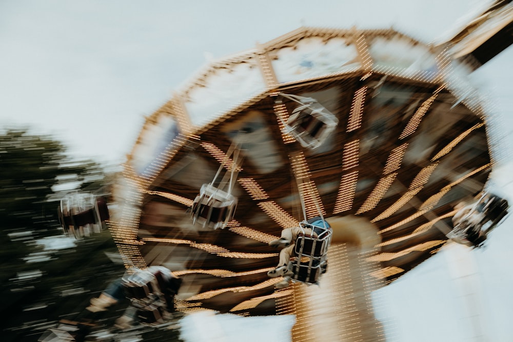 low angel photo of spinning ride