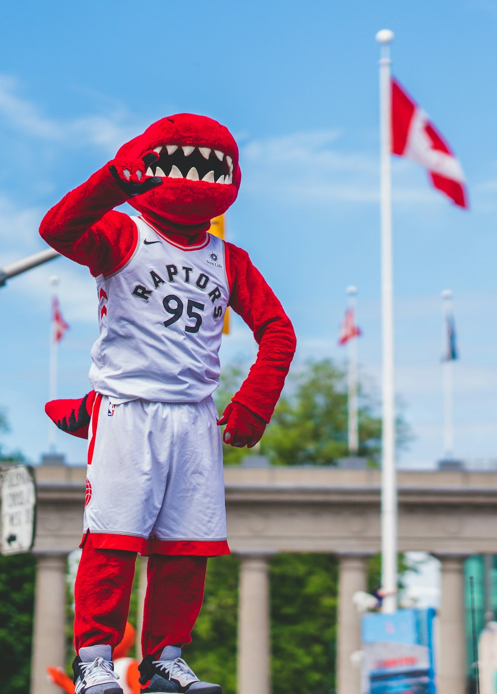 Toronto Raptors mascot on focus photography