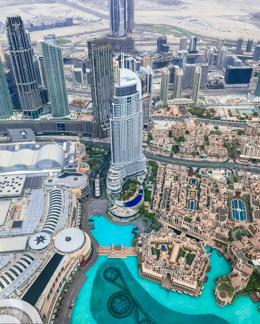 aerial view of Burj Khalifa and buildings